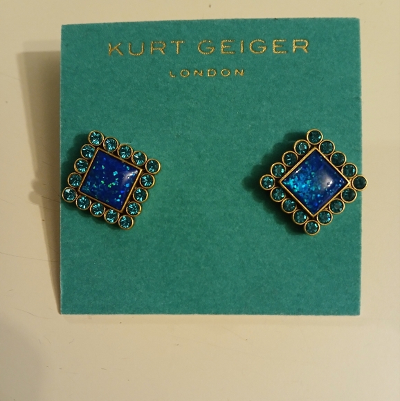 Kurt Geiger Jewelry - Kurt Geiger Blue and Gold Square Stud Earrings